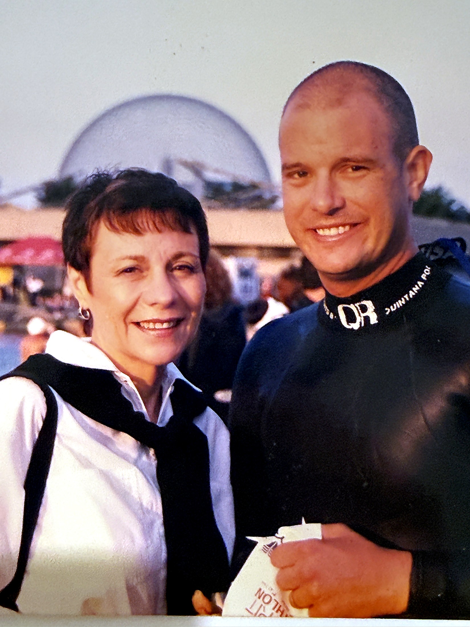Chad Everett Harris in a wetsuit at a triathlon, early 2000s